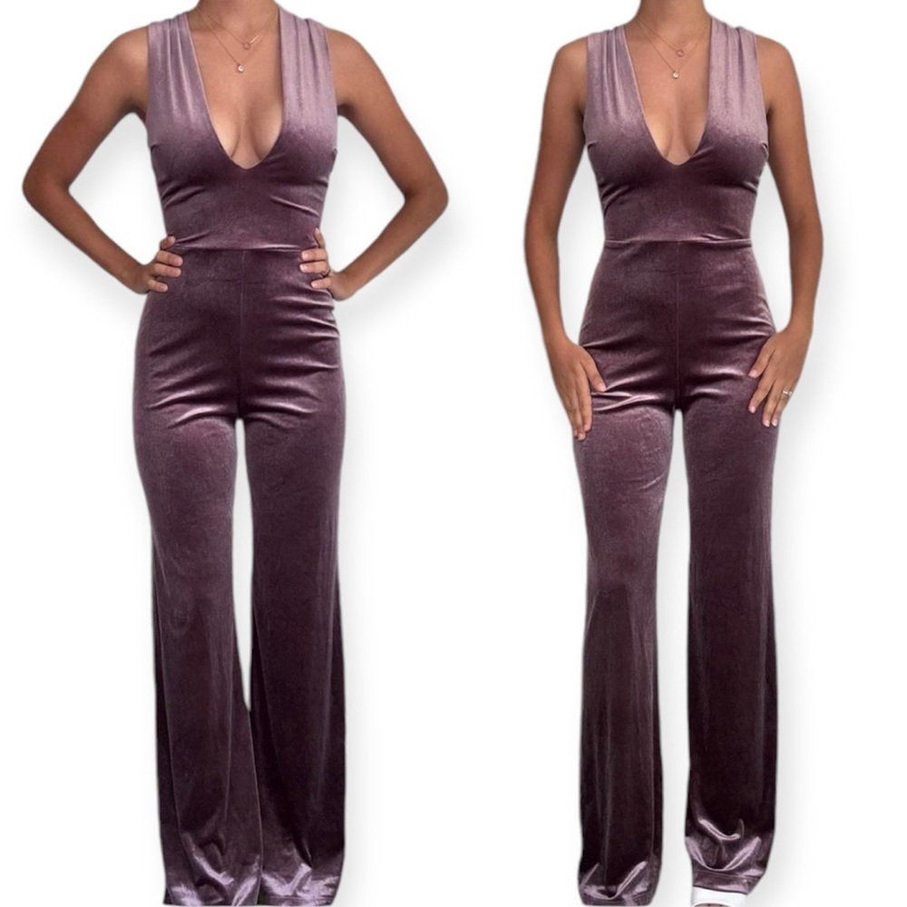 AURA Velvet Wide-Leg Jumpsuit- Size S